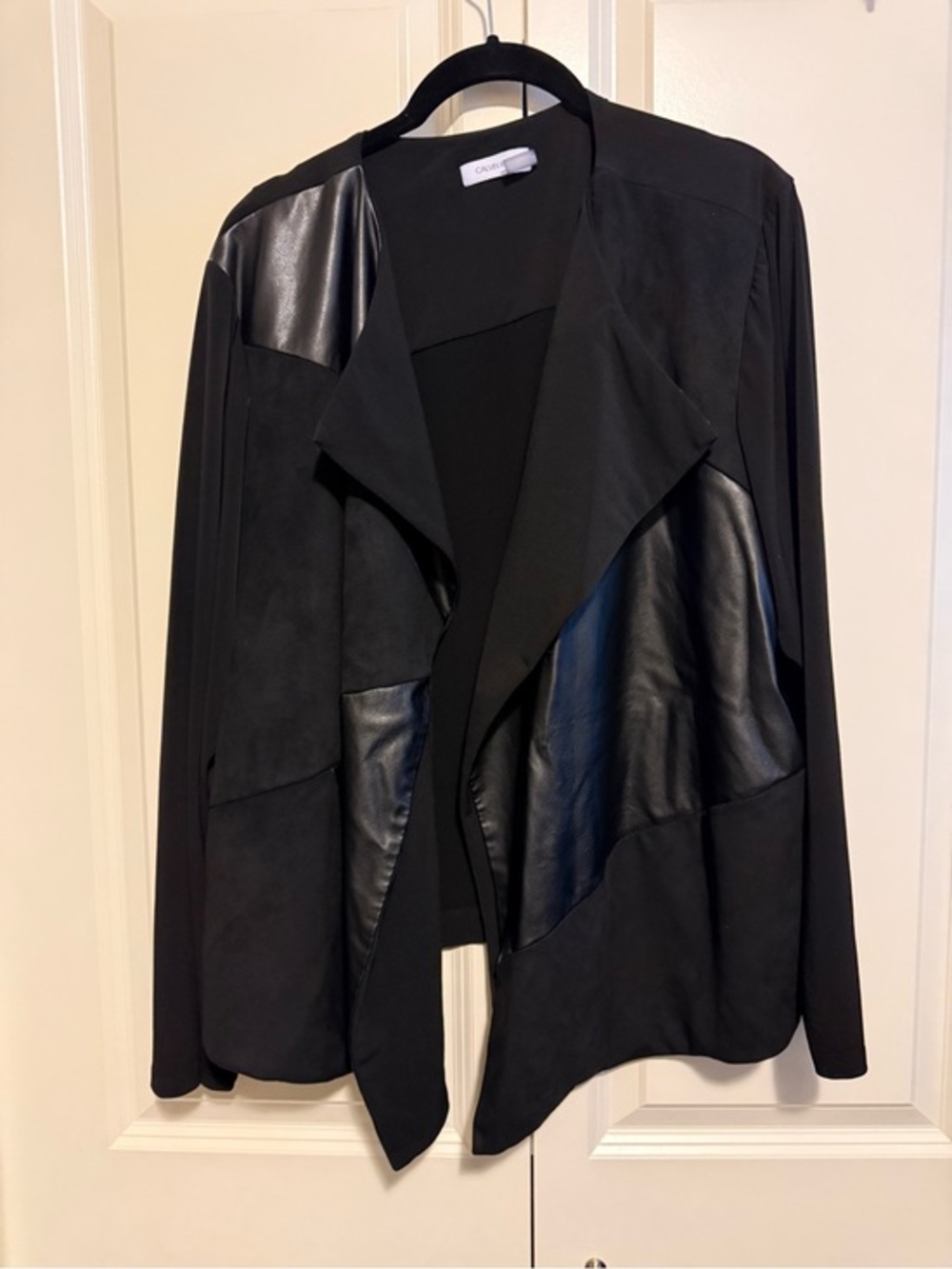 Calvin Klein Black Draped Mixed-Media Blazer Jacket